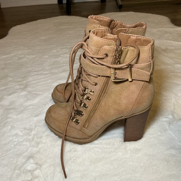 Tan Lace-Up Ankle Boots - Picture 3 of 5
